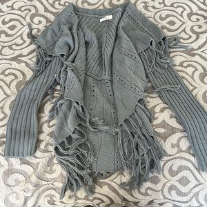 Nordstrom fringe cardigan gray blue medium